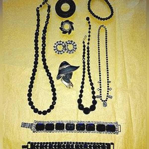 Vintage Costume Jewelry Weiss Austria West Germany black rhinestone lot